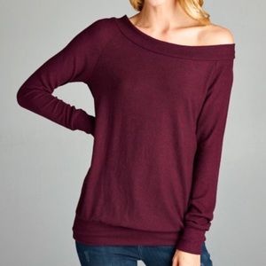 Burgundy/Wine Off the Shoulder Sweater Top